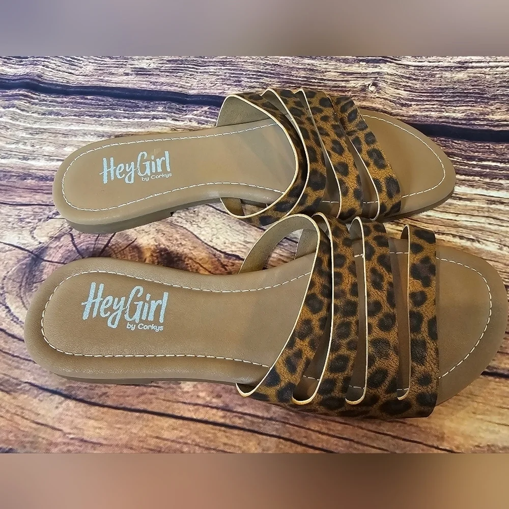Hey Girl By Corkys Women's Size 9 Leopard Bikini Slide Sandals Summer